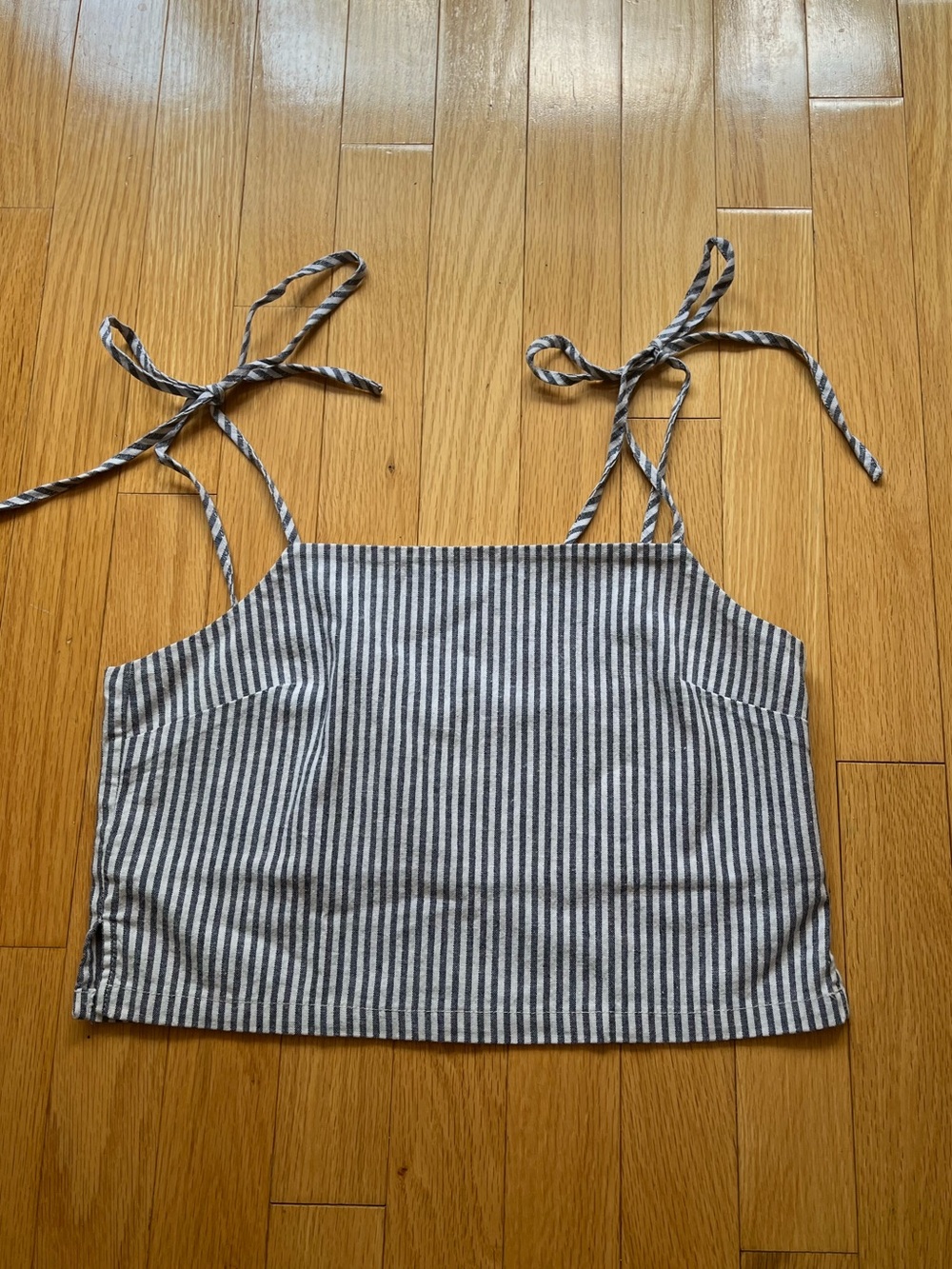 Brandy Melville Navy and White Striped Tie-Strap Cropped Camisole